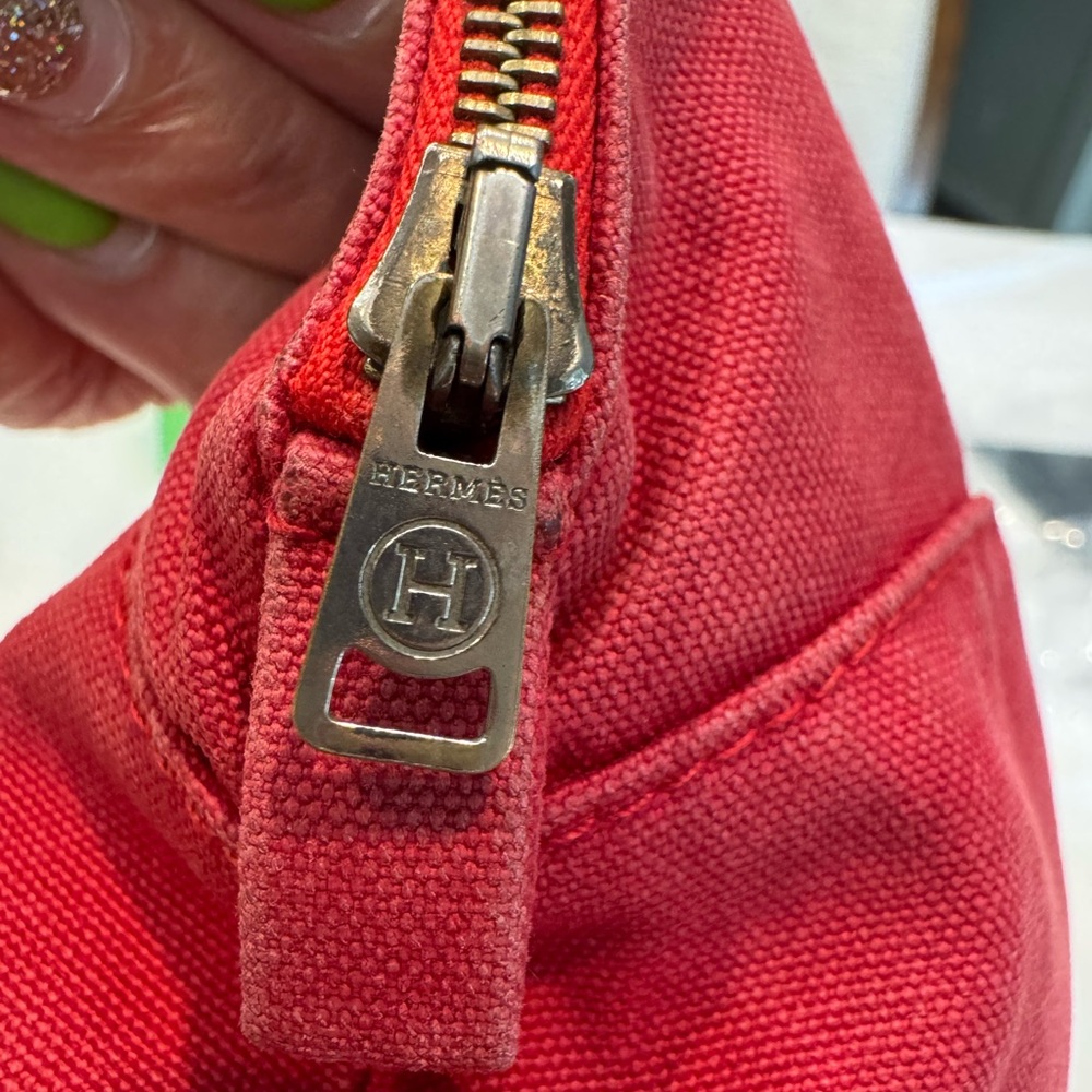 Hermes Red Canvas Cosmetic Pouch - Picture 7 of 13